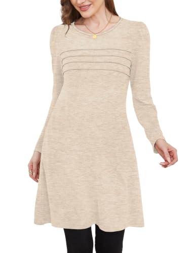 Image of OFEEFAN Womens Long Sleeve Tunic Dress Fall Fashion Sweater Dress with Pockets Pleated Front Casual Winter
