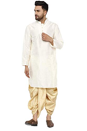 Kurta Dhoti de mezcla de seda Off White con acabados de alta costura