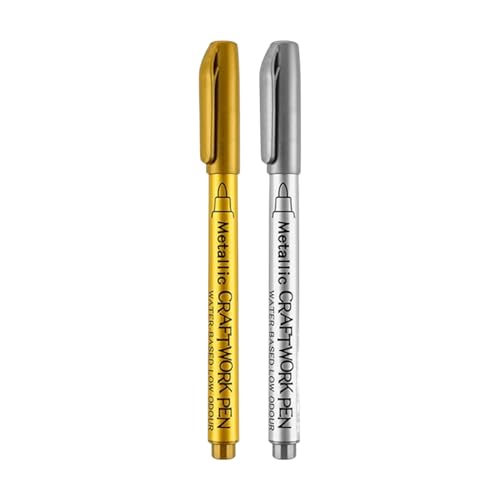 Image of JOUET Metallic Marker Pens Set of 2, Gold & Silver Water-Based Fine Tip Markers, Waterproof & Low Odour, Craft Pens for Paper, Glass, Wood and Metal