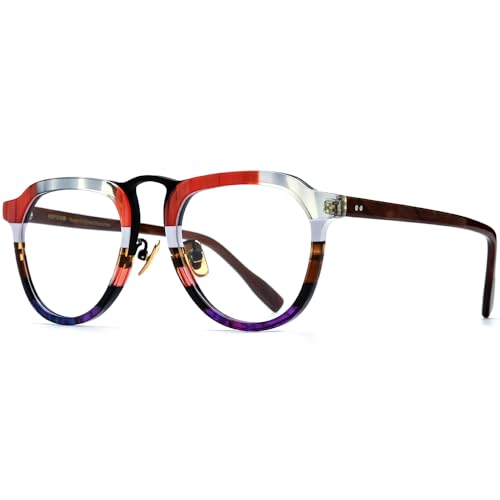 Image of HEPIDEM Multicolor Acetate Glasses Frame Women,Round Vintage Retro Optical Eyeglasses 9339
