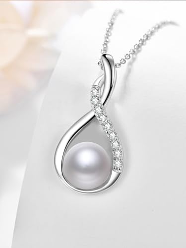 Pearl Necklace for Women 925 Sterling Silver Black White Pearl Pendant Anniversary Mother's Day Birthday Jewelry Gifts2