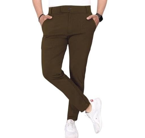 Image of Men's Regular Fit Formal Stretchable Trousers with Expandable Waist - Skin Friendly Lightweight Daily Use