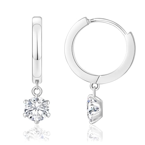 KRKC&CO フープピアス レディース シルバーピアス 一粒ジルコニア 幅15mm リングぴあす 両耳 ドロップピアス 金属アレルギー対応 14金メッキ 20G 2サイズ CZダイヤ ラウンドフープ 揺れる シンプル (5mm-CZダイヤ, シルバー)