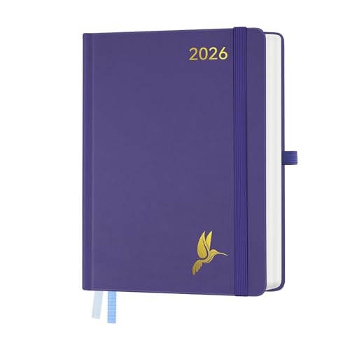 FEKSINO Kalender 2026 Tagesplaner A5 1 Tag 1 Seite - Tageskalender 2026 Hardcover Terminplaner & Buchekalender 2026 100 GSM Papier für Arbeit Studium Alltag - Lila