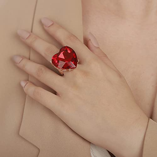 Yertter YERTTER-RING-22-11-2.6 Wedding Gold Red Crystal Giant Heart Ring Promise Women Statement Ring Rhinestone Love Ring Exaggerated Cocktail Ring Vintage Ring thumb #1
