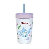 Nuby Thirsty Kids Flexstraw Stainless Steel Insulated Toddler Cup with Leak-Resistant Silicone Straw, Easy-Clean Valve & 12 oz Capacity – Travel Cup with Fun Prints, Tea Pots