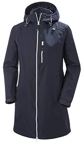 Helly Hansen Women's Long Belfast Waterproof Windproof Breathable Raincoat Jacket with Hood, 597 Navy, Small
