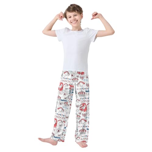 London Bus Crown Boys Long Pants Soft Trousers Elastic Waist Kids Lounge Bottoms with Pockets S-XL2
