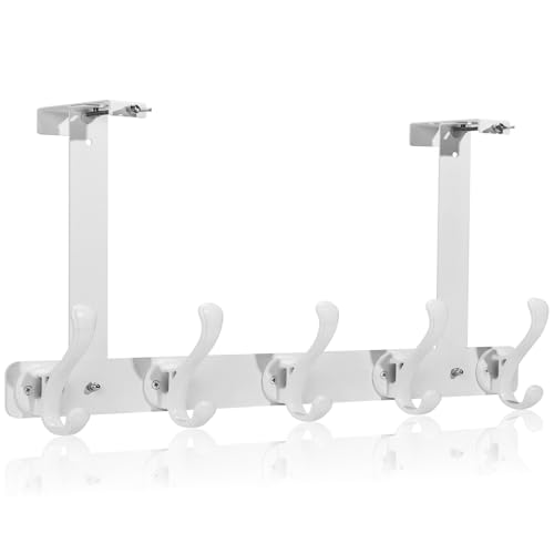 boersite Over The Door Hooks for Hanging，Over The Door Hanger，Heavy Duty Stainless Steel Door Towel Rack with 5 Double Hooks for Hanging Towels, Coats, Robes, Hats (White)