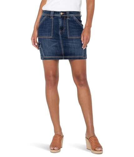 Liverpool Women's Triple Needle Mid-Rise Denim Cargo Skirt