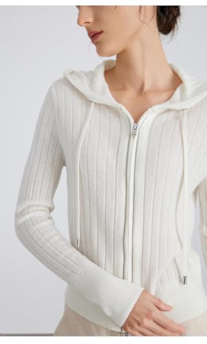 94% Cashmere Cardigan for Women Hooded Zip Front 12-Gauge Plush Fall Winter Lounge Luxury, BC8393