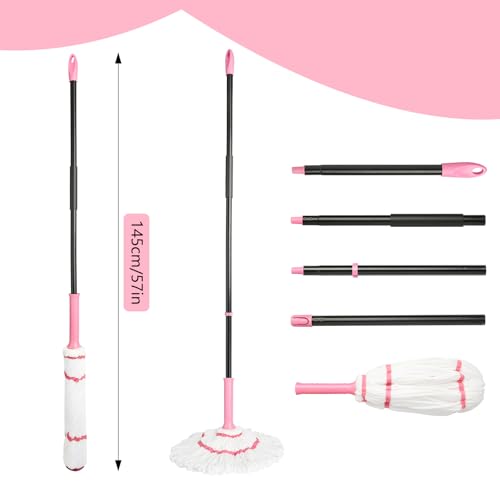 Image of Self-Wringing Twist Mop for Floor Cleaning, 57 inch Long Handle Heavy Duty Microfiber Mop for Wet Mopping on Tile, Hardwood, Kitchen, Bathroom, Patio, Garage, Commercial Household Clean (Pink)