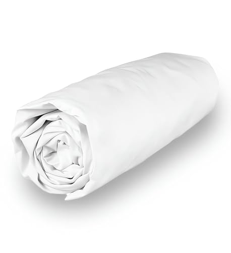 Soleil d'ocre, Drap Housse en Polycoton 160x200 cm Percale Blanc, Idéal Location saisonnière et Hotellerie