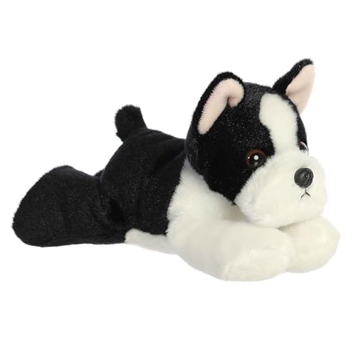Aurora Adorable Mini Flopsie Eva Boston Terrier Stuffed Animal - Mini Companions Ready for Playful Adventures - for Kids All Ages Toddlers Adults and Families - Black 8 Inches