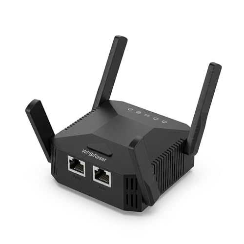 Mapille Repetidor WiFi Potente 1200Mbps, Extensor WiFi Doble Banda 2,4GHz y 5GHz, Amplificador WiFi con 4 Antenas Externas, Cobertura 360° para Casa, Modo Repetidor/Ap/Router (Negro)