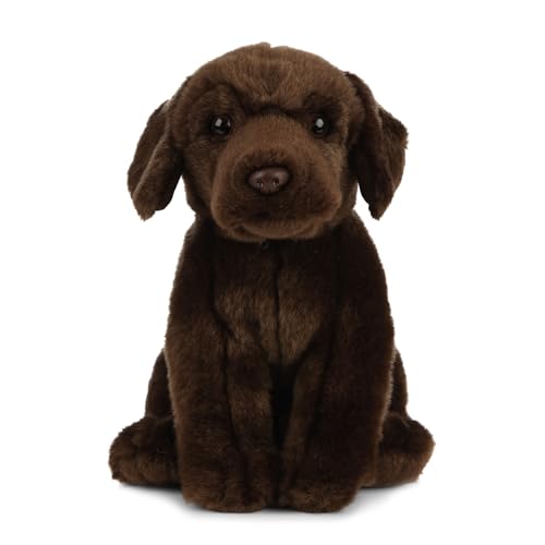 Image of Living Nature Chocolate Labrador Stuffed Animal | Fluffy Dog Animal | Soft Toy Gift for Kids | 8 inches