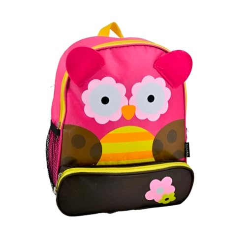 Mochila Infantil Coruja Rosa, com Bolso Frontal, Alças Ajustáveis
