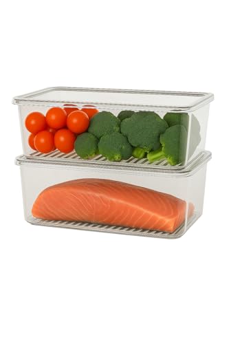 Image of JD FRESH 2 Piece Fridge Storage Containers /Organizer with Removable Drain Plate and Lid /Freezer containers /Vegetables Storage Box for Refrigerator /Fridge containers for Fruits /Meat /Fish (1500 ML)