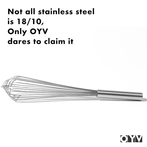 Image of OYV 18 /10 Stainless Steel Large Whisk, 17 inch Commercial Heavy Duty Whisk for Whipping Eggs, Mixing Batter, Making Sauces, Long Wisk Dishwasher Safe