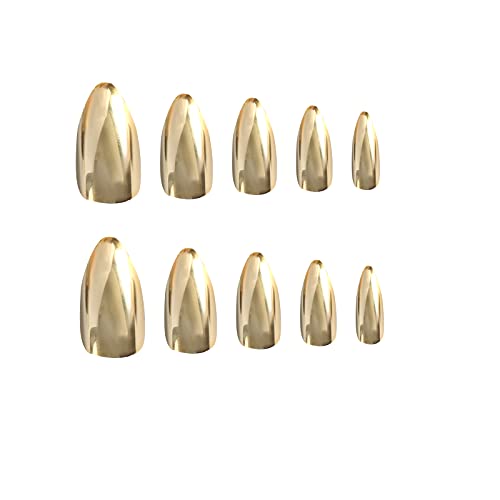 Siusio 24Pcs Fake Nails 12 Different Size Stiletto Gold Magic Mirror Reflection Press On Full Cover Uv Covered Gel False Nails Medium Length With Design Nail Art Tips Sets For Women And Girls(Gold) #TOP3