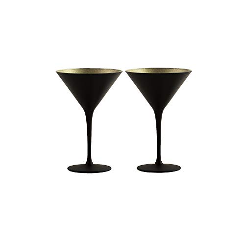 Stolzle Lausitz Olympia German Made Black and Gold Martini Glass, Set of 2 - Thumbnail 2