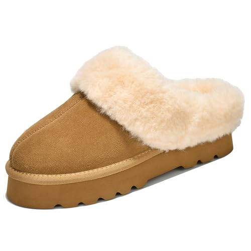 Project Cloud Genuine Suede Slippers for Women Indoor Outdoor Fuzzy Slippers - Platform Sandals Women Footwear - Memory Foam Insole Womens Sandals, Water-resistant Womens Slippers (Snowy)
