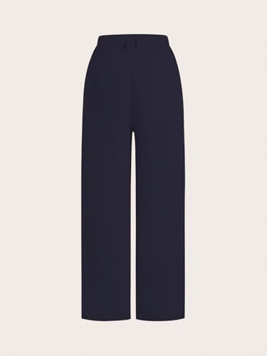 Image of Shasmi Women's High Waist Pleated Straight Leg Trousers - Elegant Solid Color Work Pants with Pockets, Casual Office Wear Polyester Blend Wide Leg Suit Pants (Trouser 235)