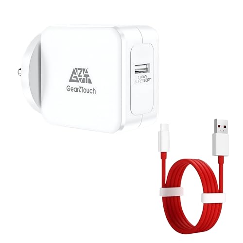 Image of GEARZTOUCH 100W SuperVOOC Power Adapter with Red Cable- Ultra Fast SuperVOOC Quick Flash Charger Compatible with 12 /12R /11 /11R /10 /10R, Nord CE 3 Lite 5G, Nord 2T 5G, Nord CE 2 Lite 5G, Nord 5G(White)