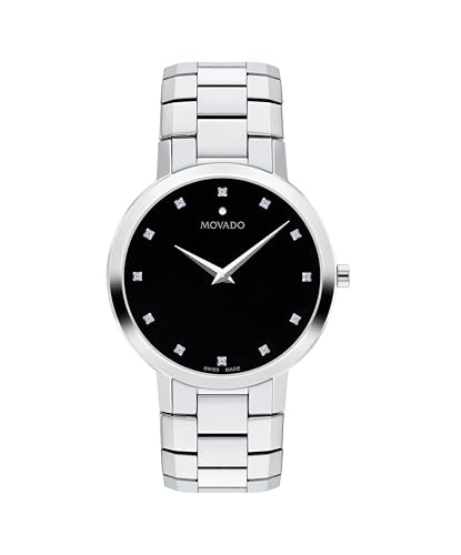 Movado Faceto Men's Swiss Quartz Watch - Stainless Steel, Link Bracelet - Water Resistance 3ATM/30 Meters - Classic Luxury Timepiece - Gift for Him -39mm