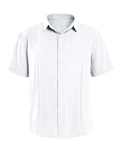 Mens Short Sleeve Cuban Camp Guayabera Shirt Linen Cotton Hippie Beach Button Down Shirts2