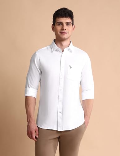 Image of U.S. Polo ASSN. Solid Tailored Fit Cotton Shirts for Men - Full Sleeve Mens Casual Shirts