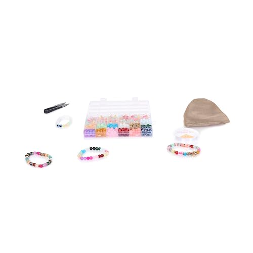 Image of Ambitieux DIY Bracelet Making Kit 575+ Beads Jewelry Set With Glass,Double,Charms Pendants Accessories,Evil Eye,Elastic Thread,Cutter & Jute Bag Craft Kit For Girls,Kids & Adults (Jelly),Multicolor