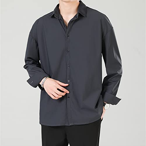 DGHM-JLMY Men's Casual Solid Color Loose Shirt Business Non Iron Long Sleeve Dress Shirt Slim Fit Formal Button Up Shirts2