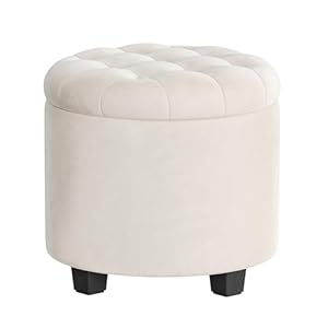 SONGMICS LOM012W01 Cremeweißer Samt Sitzhocker mit Stauraum
