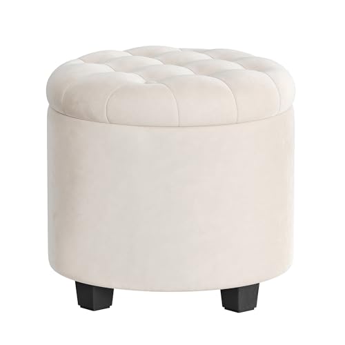 SONGMICS Sitzhocker rund, Fußhocker mit Stauraum, Schminkhocker mit Füßen, 45 x 45 x 44,5 cm,...