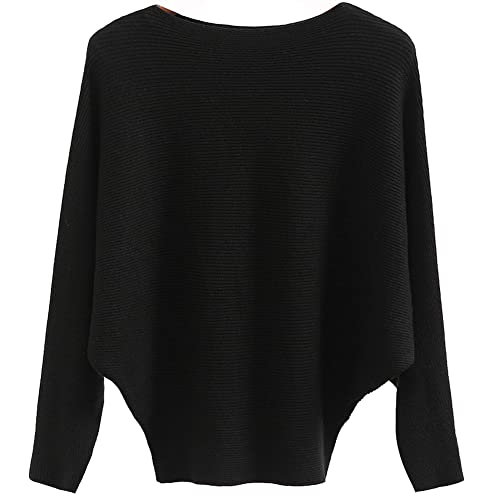 Ckikiou Womens Lightweight Oversized Boat Neck Sweaters Tops Dolman Batwing Sleeve Ribbed Knitted Pullovers