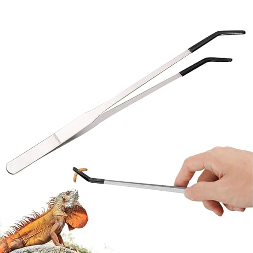 Pince d'alimentation extra longue pour reptiles avec embouts en caoutchouc, pince droite et incurvée en acier inoxydable, pince d'alimentation pour reptiles...