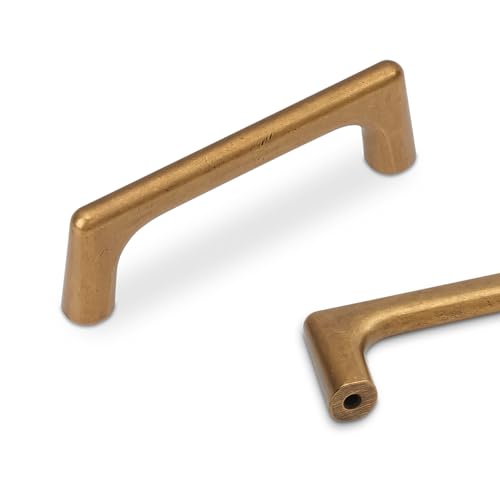 10個パック 3インチ(76mm) アンティーク真鍮キッチンキャビネットハンドル キャビネット取っ手 ヴィンテージ引き出し取っ手 エイジドゴールドブロンズキッチンハードウェアハンドル 引き出し ドレッサー