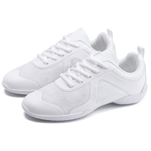 Image of White Cheer Shoes for Girls Womens Cheer Shoes Youth Girls Cheerleading Shoes Competition Gear Dance Tennis Sports Training Athletic Comfortable Flats Breathable Soft Kids Cheer Sneakers