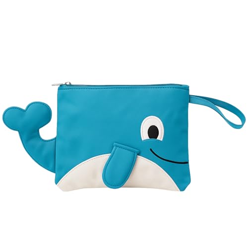 Image of Waterproof Swimming Bag for Kids | Mini Preschool Nursery Travel Backpack | Wet Dry Separation Beach Storage Bag for Boys & Girls (Whale Shape Blue-White)