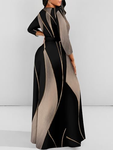 Image of PinkPatty Women's Long Sleeve Maxi Dress Plus Size Trendy Wedding Guest Dress with Pockets&Belt