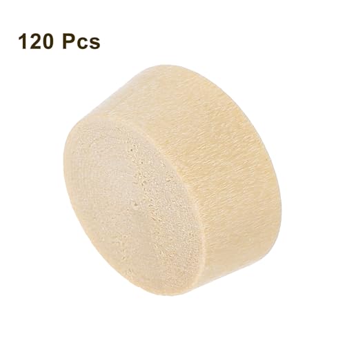 Image of uxcell 120Pcs Wood Button Plugs, 14mm /0.55 inch Flat Head Hardwood Screw Hole Plug Wooden Caps Buttons Wood Plug for Furniture Woodworking Craft Decor (15.5mm x 14mm)