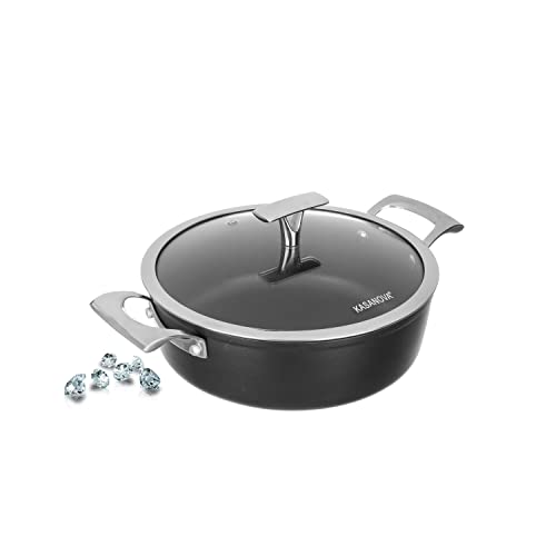 KASANOVA tegame antiaderente 24 o 27 cm Black Diamond, tegame per induzione, con coperchio, rivestimento antiaderente, tegame acciaio inox in forno fino a 250 °C (24 Cm)
