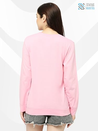 Image of STATUS MANTRA Women's Cotton Round Neck Regular Fit Sweatshirt | Full Sleeves and Smile Printed | Comfort Colour T-Shirt | Available in Multicolor & Size Small to 2XL