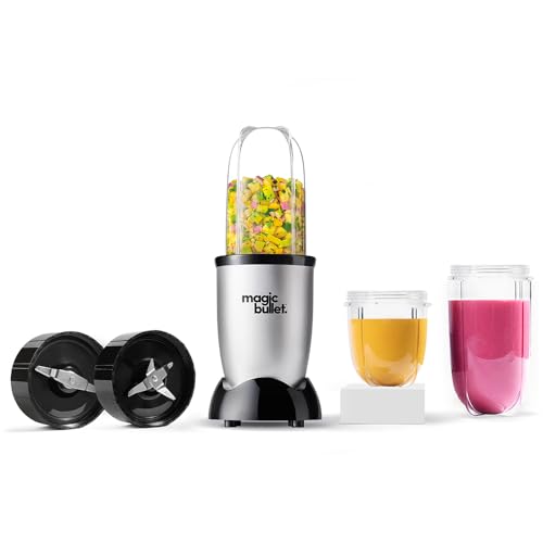 Magic Bullet 400W Blender 7-Piece Set High Speed Multi-Functional Perfect for Smoothies Shakes Dips Sauces & More Portable To-Go Cups Easy Clean Silver MB4-0712 2-Year Warranty