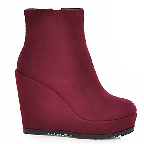 Betastella Women's Wedge Platform Ankle Boots Faux Suede Heels Zip Up Booties3