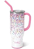 Swig Life 30oz Mega Mug, 30 oz Tumbler with Handle and Straw, Cup Holder Friendly, Dishwasher Safe, Extra Large Insulated Tumbler, Stainless Steel (Confetti)