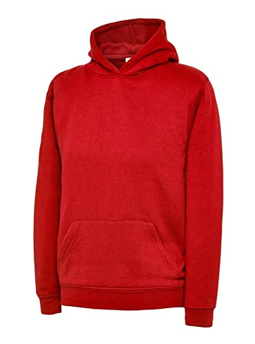 MA ONLINE Sudadera de manga larga para niños, con bolsillos, con capucha, cuello liso, rosso, 5-6 Years