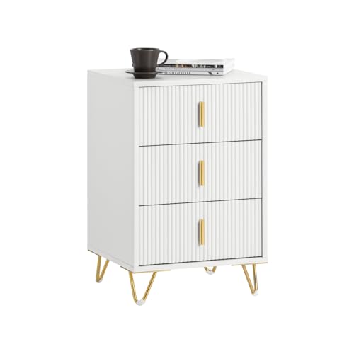 SoBuy Mesita de Noche con 3 cajones, Mesa Auxiliar, Moderna Mesa de Noche Dormitorio, 40 x 40 x 63 cm, Blanco, FBT115 L W