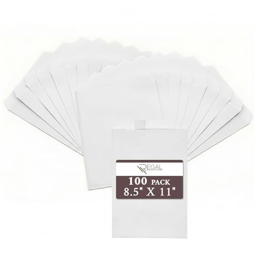 RJ Displays 100 pack White Kraft Paper Bags, 8 1/2" x 11" Inches, Book, Scarf, Magazine, Gift, Cookies, Doughnut, Crafts, Party Favor Jewelry Merchandise
